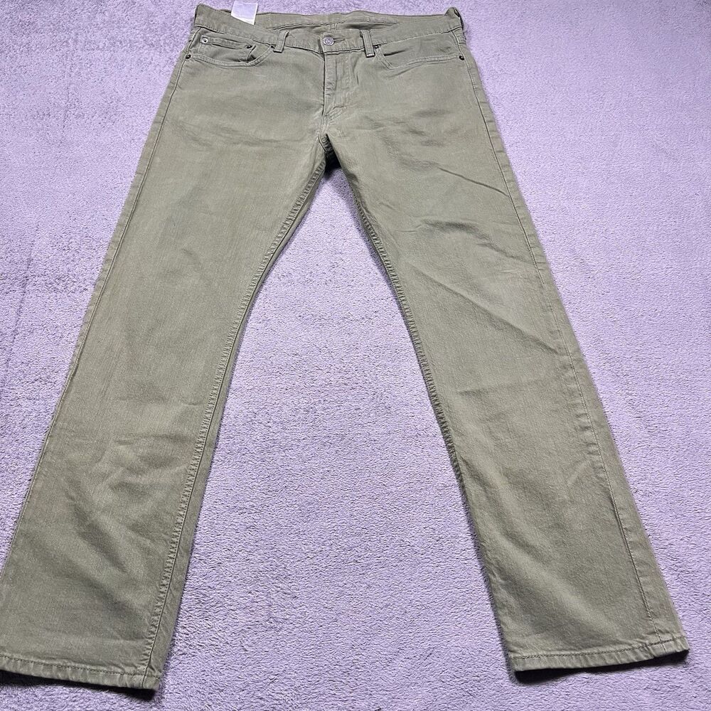 Levi's 513 Slim Straight Pants Mens W34 L30 Green Denim Twill Workwear Casual